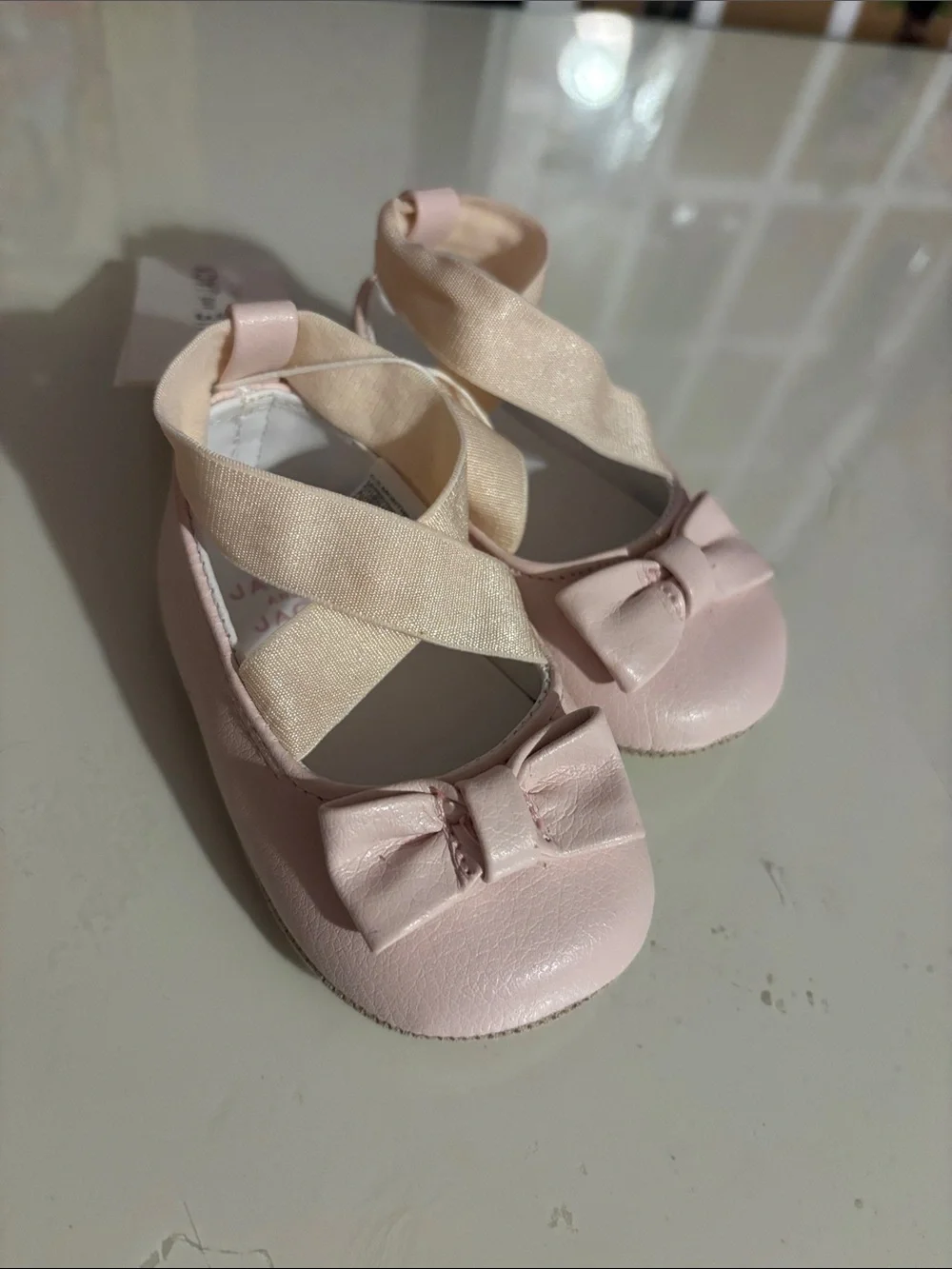 Janie and Jack Pink Bow Ballet Flats with Cross Elastic Straps
